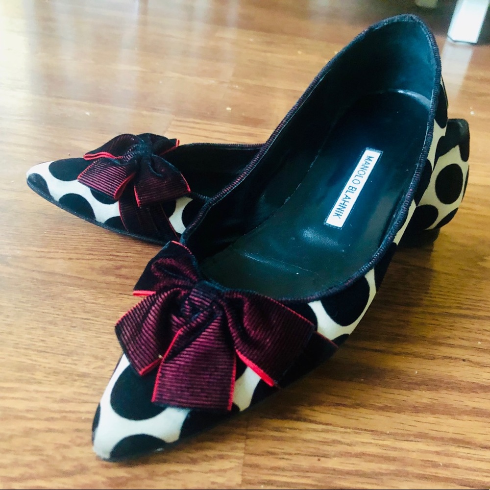 Manolo Blahnik Velvet Polka Dot Flats